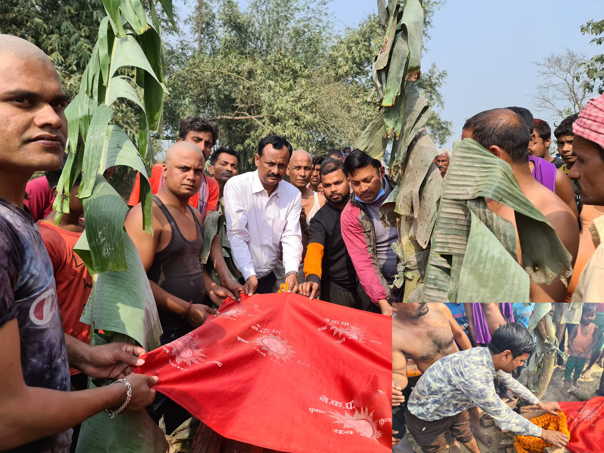 नेकपा क्षेत्रिय सदस्य  रामप्रसाद साहकि श्रीमतिको निधन, केन्द्रिय सदस्य अंसारीले पार्टीको झण्डा ओढाई गरे अन्तिम बिदाई