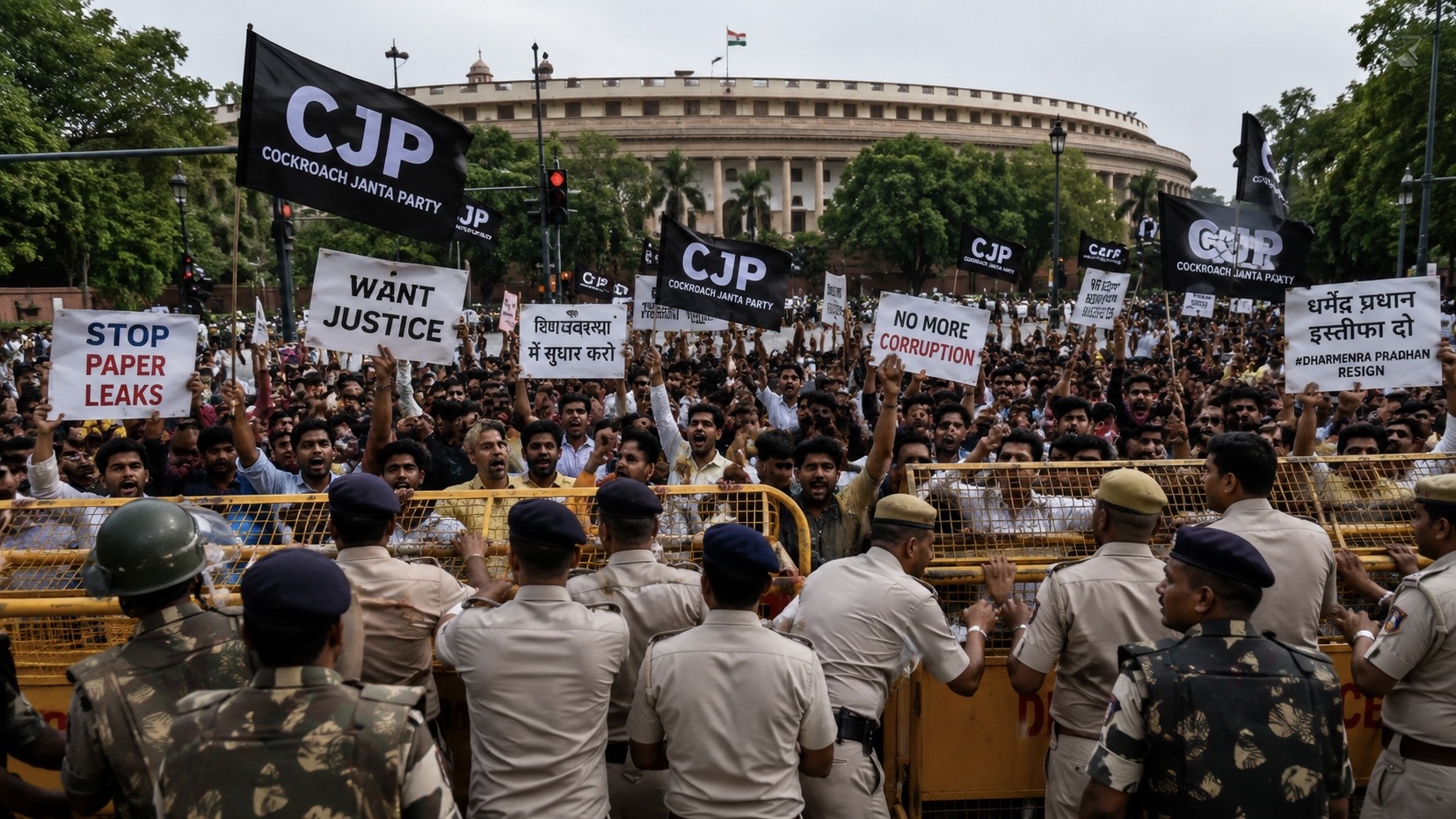 संसद भवन नजिक ‘कक्रोच जनता पार्टी’को प्रदर्शन, नयाँ दिल्ली तनावग्रस्त
